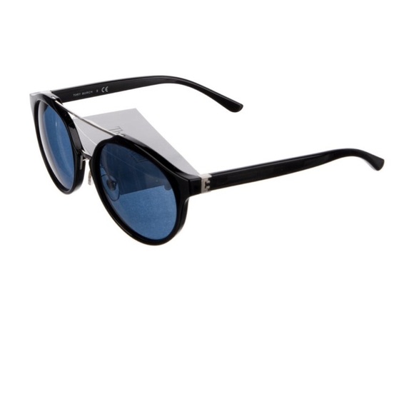 TORY BURCH Round Sunglasses Women’s Black / Blue Tinted Tortoiseshell Minimalist - Picture 6 of 8